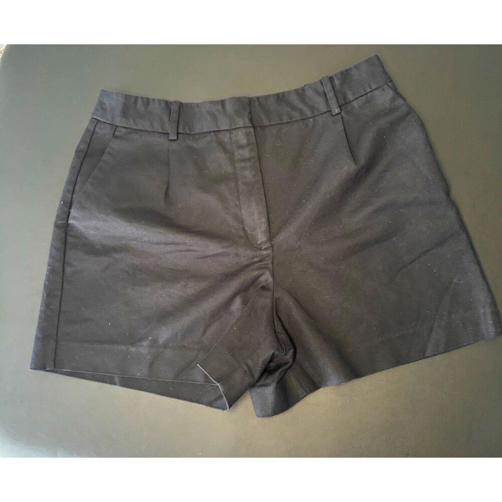 Zara Womens Black Cotton Blend Chino Shorts Size Large Flat Front Pocketed